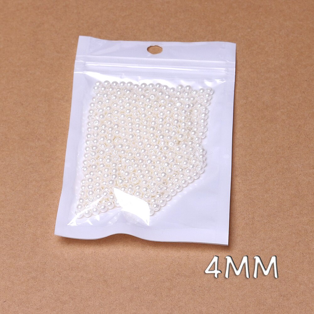 ขายส่ง ลูกปัดไข่มุกเทียม พลาสติก ทรงกลม สีขาว 4 6 8 10 12 14 มม. คุณภาพสูง พร้อมรู สําหรับตกแต่ง Diy
