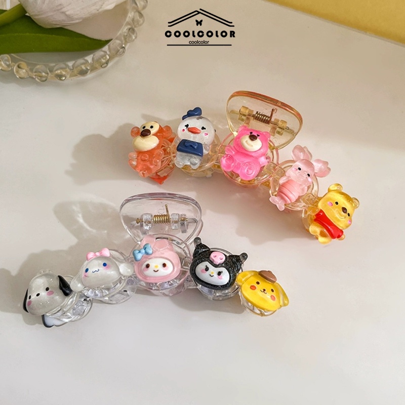 คลิปผมนักเรียนการ์ตูนน่ารัก Sanrio คลิปหนีบผมขนาดใหญ่สำหรับสุภาพสตรีหยิกคลิปฉลาม
