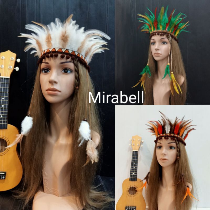 คาดผมโบฮีเมี่ยน  Shopmirabell คาดผมชนเผ่า แต่งแผงหน้าด้วยขนไก่ มีหลายสีพร้อมส่งจากไทย