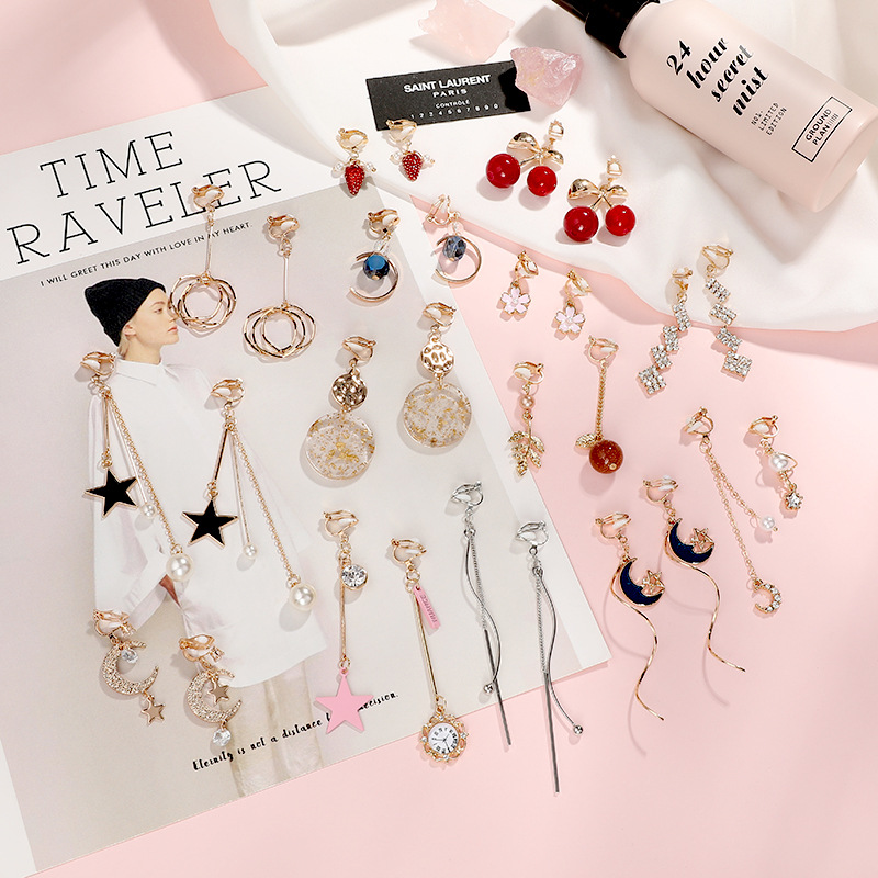 [จัดส่งภายใน 24 ชั่วโมง] No pierced ear clip earrings creativity long fruit flower wine bottle earrings