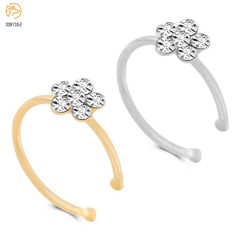 จิวจมูกดอกไม้ปลอมแหวนและกระดุมจมูกคลิปห่วงจมูก Rhinestone 5 Rhinestone