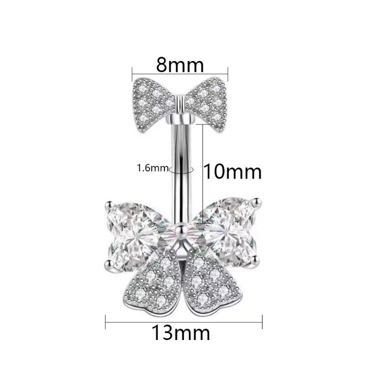จิวสะดือ Zircon Bowknot Crystal Belly Button Rings Body Jewelry For Women Fashion Body Piercing Jewelry Piercing Navel