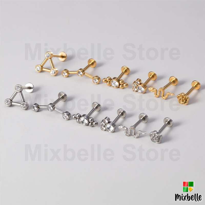 จิวหูสแตนเลส 316L จิวแป้นแบน สำหรับผิวแพ้ง่าย ต่างหูสแตนเลสแท้ พร้อมส่ง [รหัส GC]