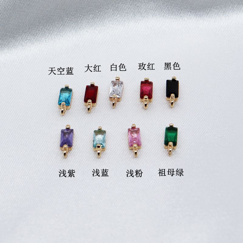 จี้ทองแดง 18K ฝังเพทาย ทรงสี่เหลี่ยม ขนาดเล็ก สําหรับทําเครื่องประดับ สร้อยข้อมือ DIY