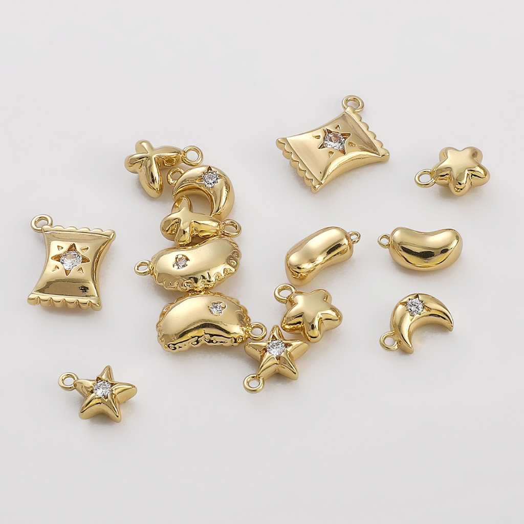 จี้รูปดาว ดวงจันทร์ ผีเสื้อ ชุบทอง 14k เครื่องประดับแฟชั่น DIY