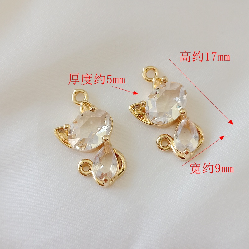 จี้สร้อยคอ สร้อยข้อมือ ต่างหู ทองแดง ชุบทอง 14K ฝังเพทายใส รูปแมว สุนัขจิ้งจอก DIY