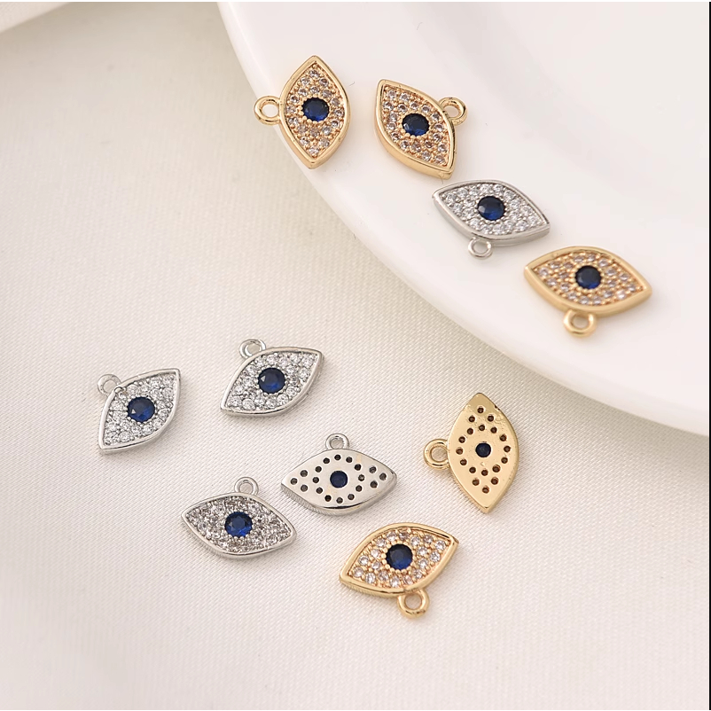 จี้สร้อยคอ สร้อยข้อมือ ทอง 14k รูปดวงตาปีศาจ ฝังไพลิน ขนาดเล็ก แฮนด์เมด diy