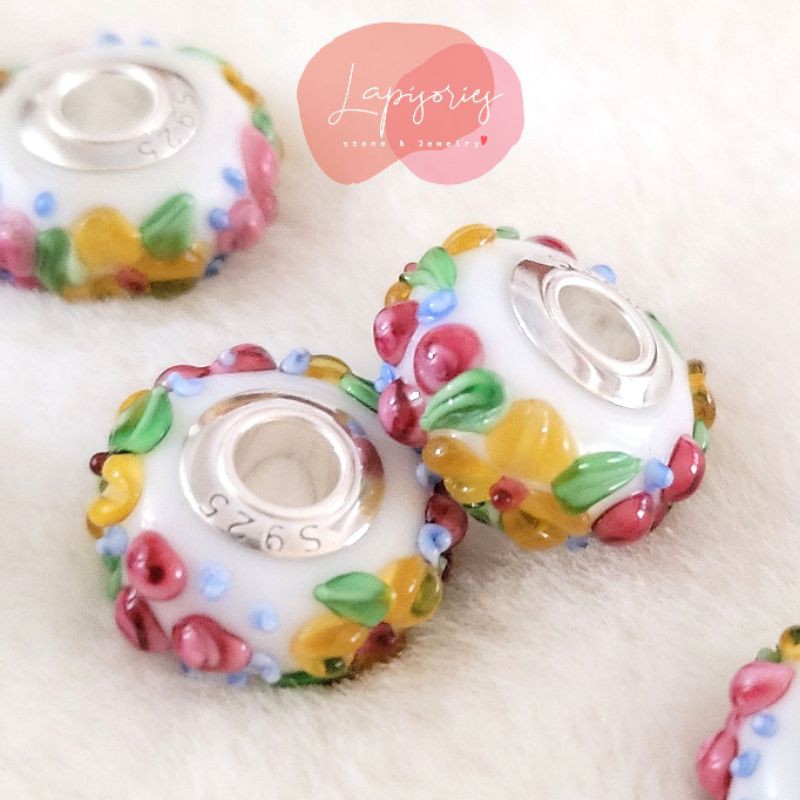 ชาร์มลูกปัดแก้ว มีจุกยาง diy ตัวคั่นกำไล อะไหล่เครื่องประดับ อุปกรณ์ร้อยกำไล