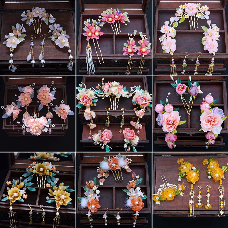 ชุดเครื่องประดับ กิ๊บติดผม ลายดอกไม้ ใบไม้ เหมาะกับตกแต่งผม สําหรับเด็กผู้หญิง