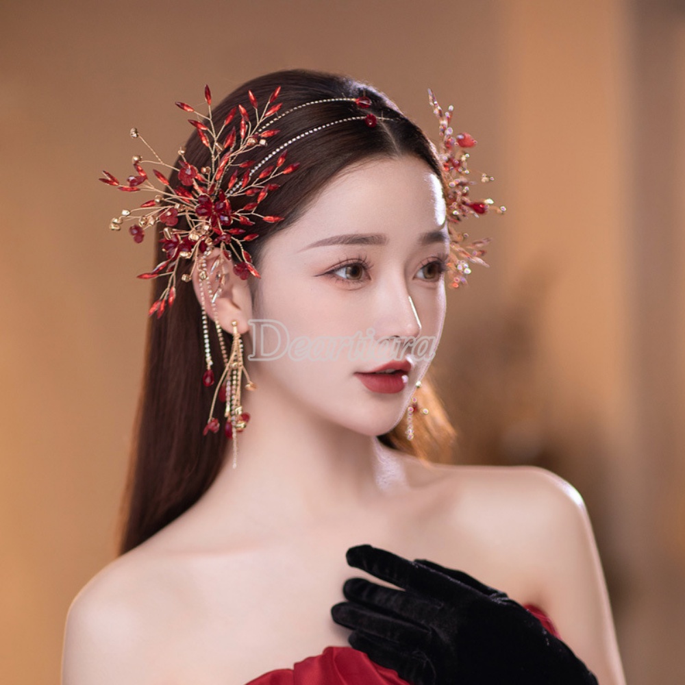 ชุดเครื่องประดับ ต่างหู ที่คาดผม ประดับพลอยเทียม สไตล์เจ้าสาว สําหรับงานแต่งงาน