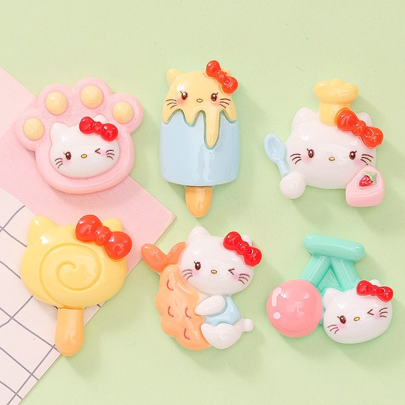 ชุดเครื่องประดับเรซิ่น รูปการ์ตูนแมว Hello Kitty น่ารัก สําหรับตกแต่งสมุดภาพ จํานวน 10 ชิ้น