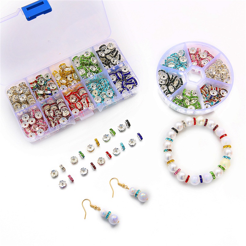 ชุดแหวนลูกปัดคริสตัล ทองแดง ขอบตรง คละสี 6-8 มม. diy