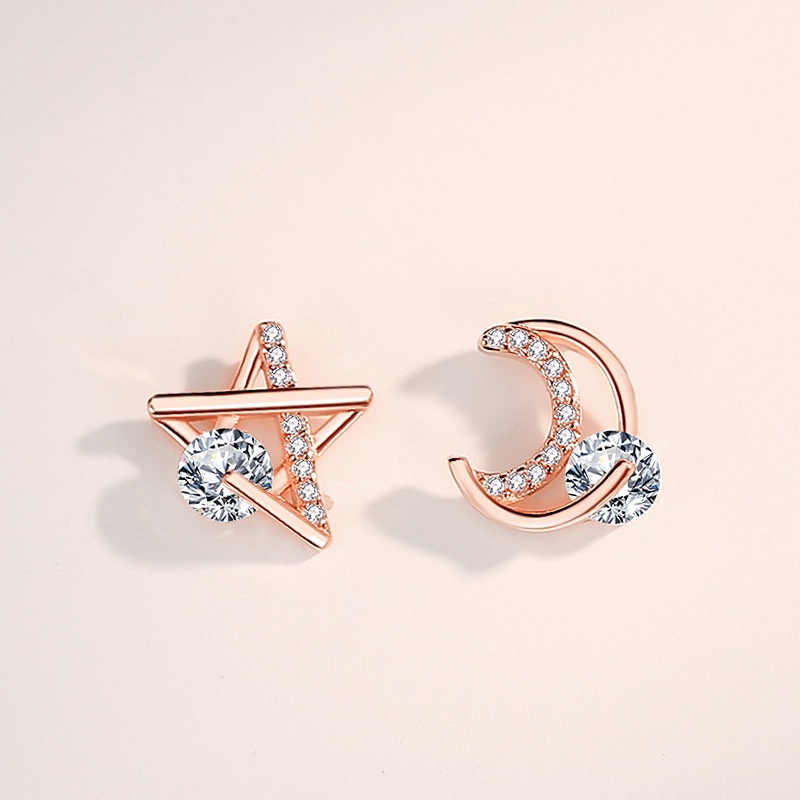 ต่างหู s925 earrings รุ่น ดวงจันทร์กับดวงดาว สี Rose Gold ผู้หญิง ต่างหูแฟชั่น ของขวัญ เครื่องประดับ minimal