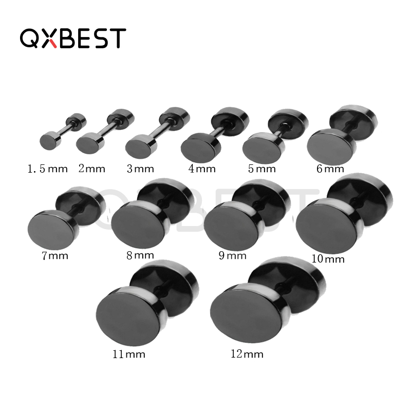 ต่างหู ตุ้มหู จิว ต่างหูผู้ชาย Black Gothic Barbell Earring Fashion Round Plain Men Stud Earring Jewelry - 1 ข้าง