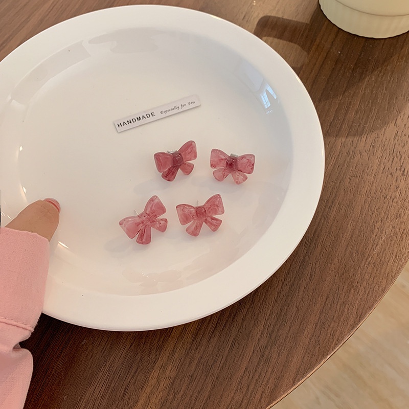ต่างหู ประดับโบว์น่ารัก สีชมพู แบบเรียบง่าย สไตล์ญี่ปุ่น และเกาหลี