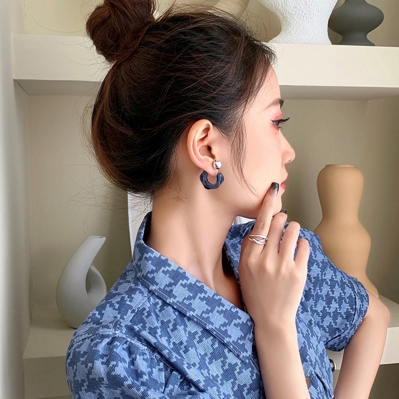 ต่างหูกระดุมอะคริลิคเรซิ่นสไตล์วินเทจสําหรับผู้หญิง S925