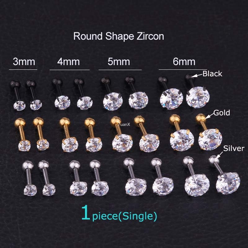 ต่างหูคริสตัลเพทายเจาะหู Tragus Helix 16 G 3 / 4 / 5 / 6 มม . 1 ชิ้น