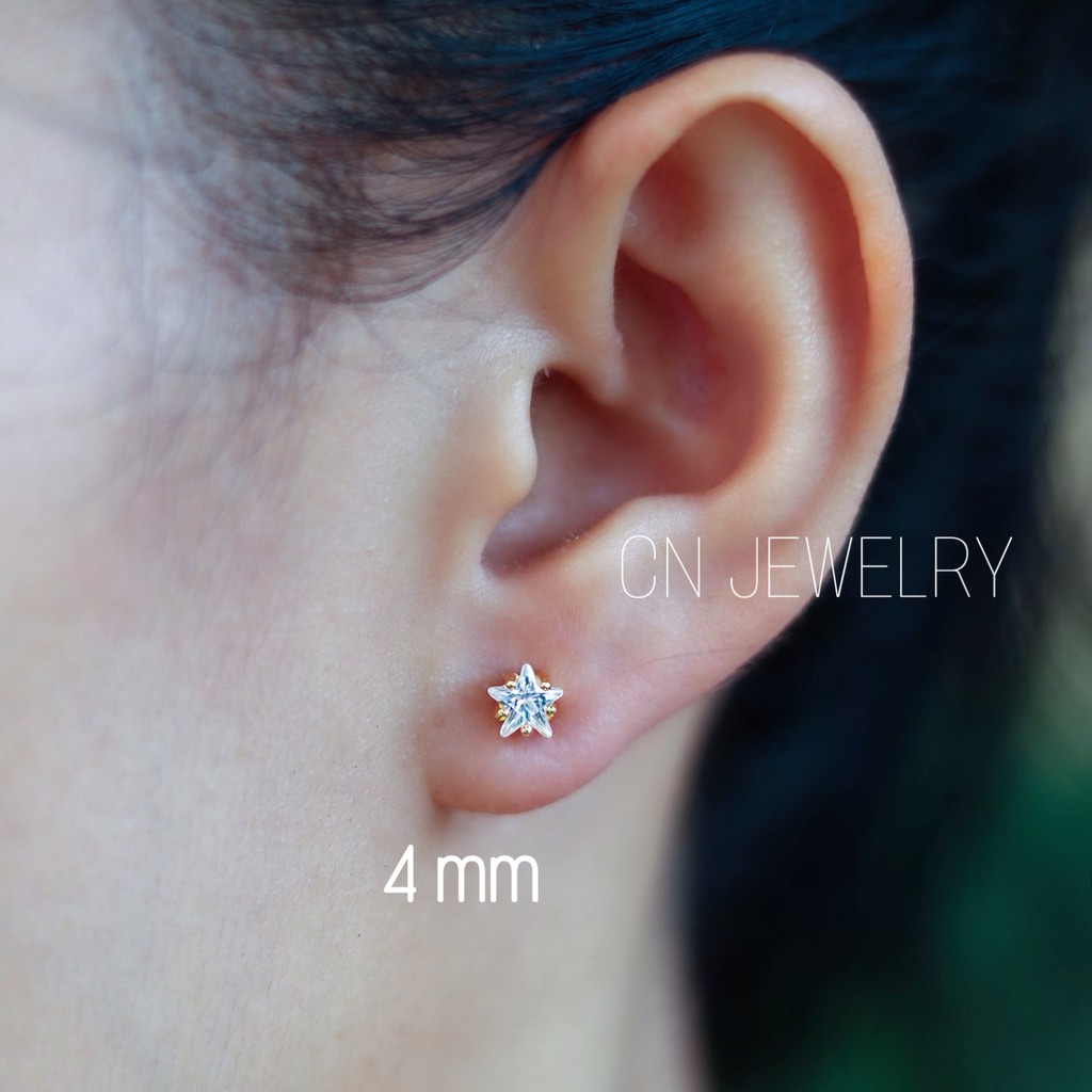 ต่างหูดาวเพชร 4mm ต่างหูมินิมอล  รุ่นA3  1คู่ CN Jewelry ตุ้มหู ต่างหูแฟชั่น ต่างหูเกาหลี ต่างหูทอง