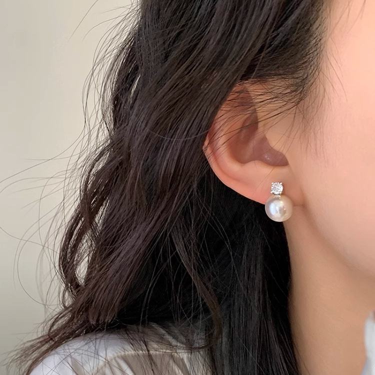 ต่างหูสตั๊ด ประดับมุก เพทาย สีขาว แบบเรียบ สไตล์เกาหลี