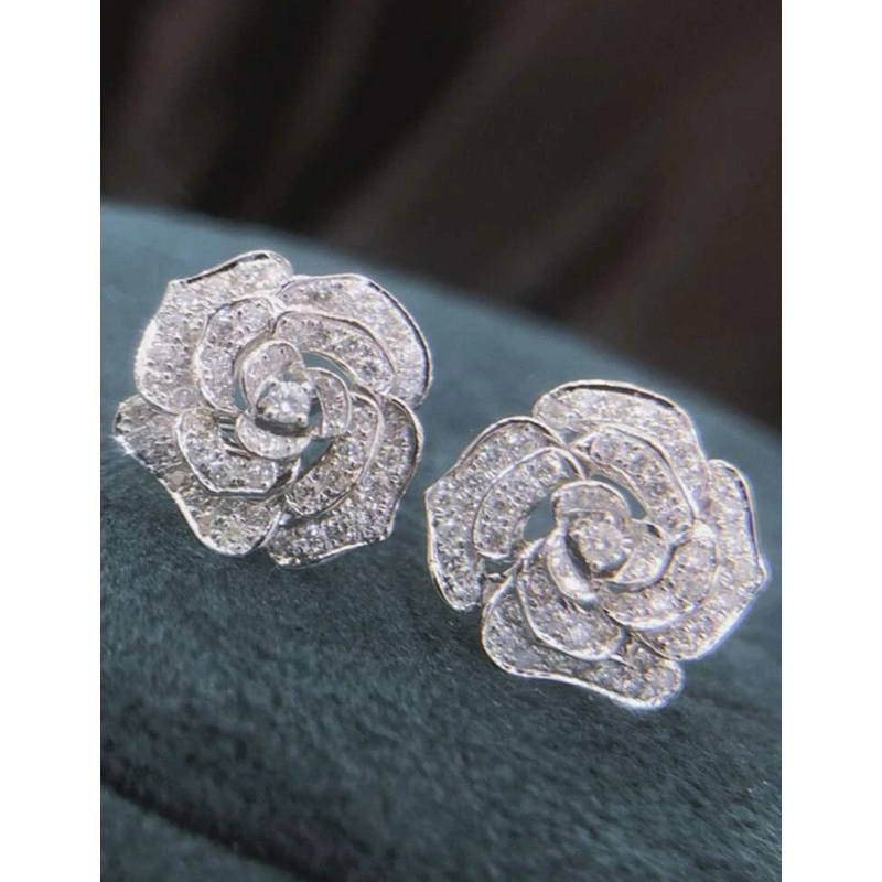 ต่างหูสตั๊ดดอกไม้ Rhinestone เสน่ห์ 1 คู่สำหรับผู้หญิงสำหรับการตกแต่งทุกวัน