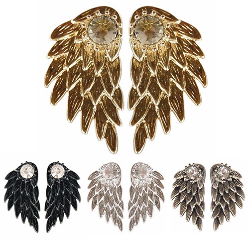 ต่างหูสตั๊ดประดับ Rhinestone ต่างหูรูปทรงปีก เครื่องประดับแฟชั่น