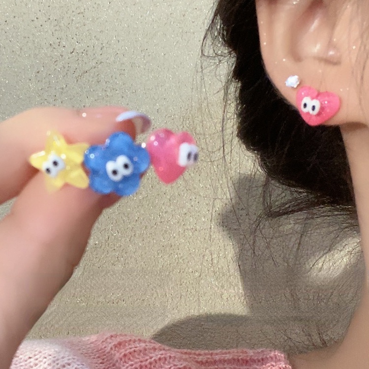 ต่างหูสตั๊ดเรซิ่น S925 ลายการ์ตูนน่ารัก สําหรับเด็กผู้หญิง