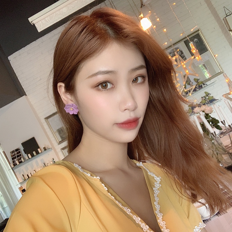ต่างหูสีม่วง ผู้หญิง สไตล์เกาหลี จี้ดอกไม้ เรียบง่าย ย้อนยุค เครื่องประดับแฟชั่น