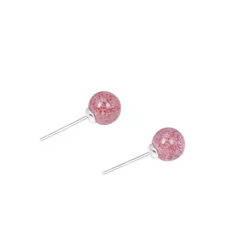 ต่างหูหินคริสตัลธรรมชาติหินสตอเบอรี่​ควอตซ์​(Strewberry Quartz) ต่างหูเงินแท้ 92.5%