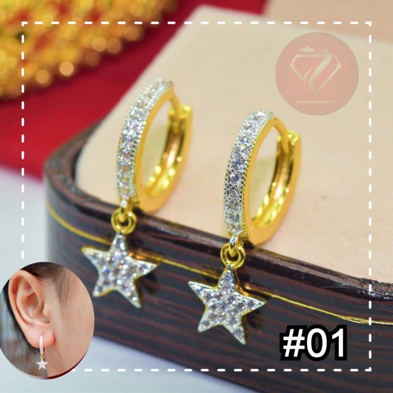 ต่างหูหุ้มทอง24k เพชรCZ (ไม่แพ้ ไม่ลอก ไม่ดำ)