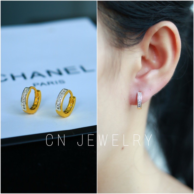 ต่างหูห่วงเพชร 12mm   รุ่นHH09 1คู่ CN Jewelry earings ตุ้มหู ต่างหูแฟชั่น ต่างหูเกาหลี