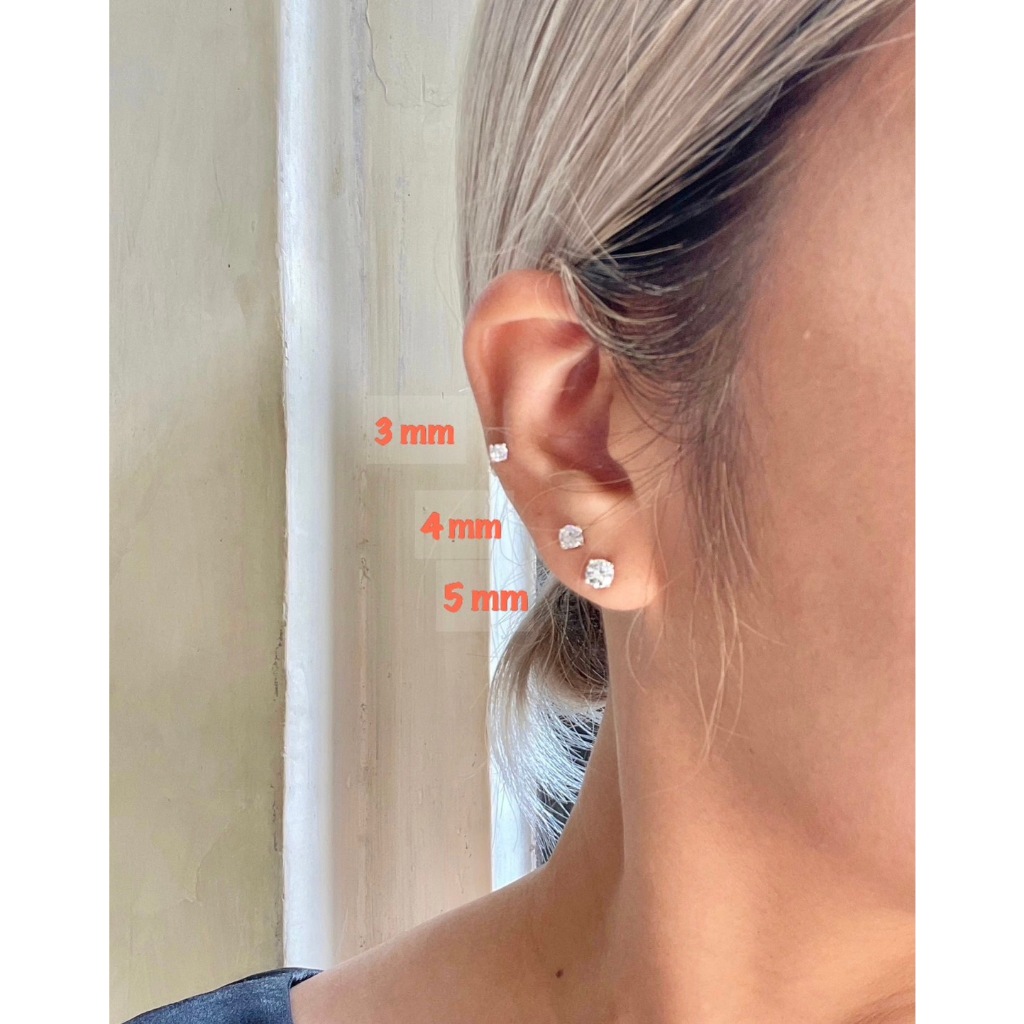 ต่างหูเงินแท้ 925 -รุ่นเพชรเดี่ยวก้านยก (ราคา1 คู่)ขนาด 3,4,5 mm.ต่างหูเงินเซ็ต ต่างหูห่วง