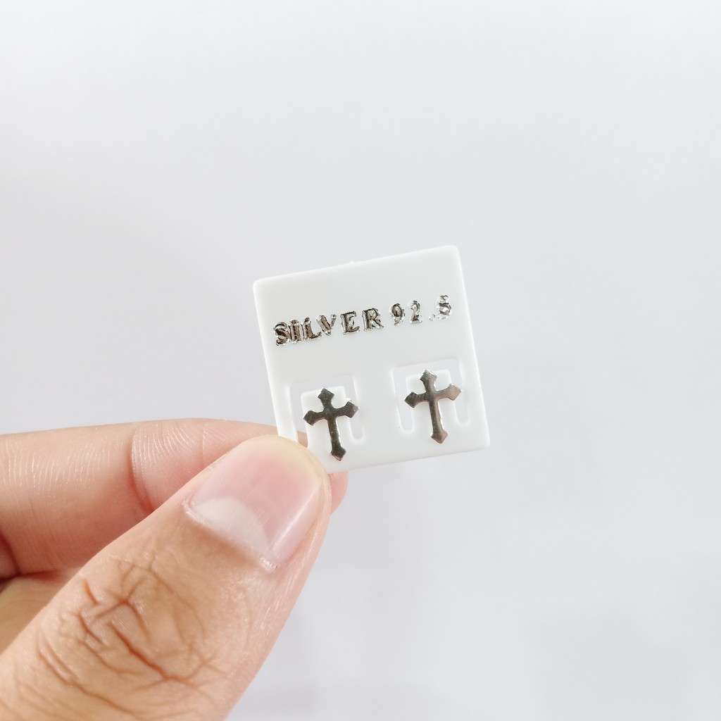ต่างหูเงินแท้ cross earrings 92.5% เงินแท้ (กางเขน)