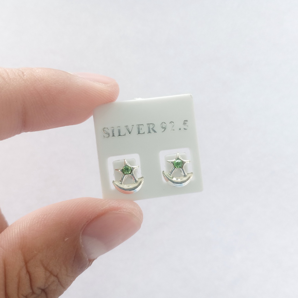 ต่างหูเงินแท้ star&moon earrings 92.5% เงินแท้ (ดาวพระจันทร์เสี้ยวพลอย)