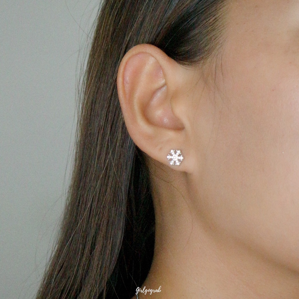 ต่างหูเงินแท้รุ่น Elsa จี้เกล็ดหิมะ แพ้ง่ายใส่ได้