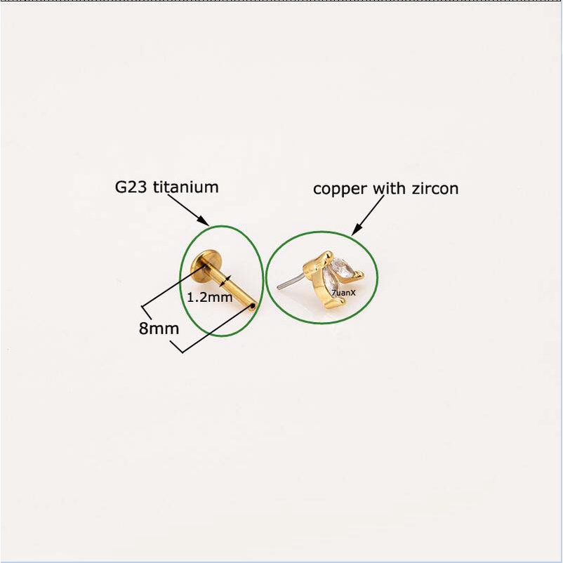 ต่างหูเหล็กไทเทเนียม 16 เกจ G23 รูปมงกุฎ กันแพ้ 1 ชิ้น