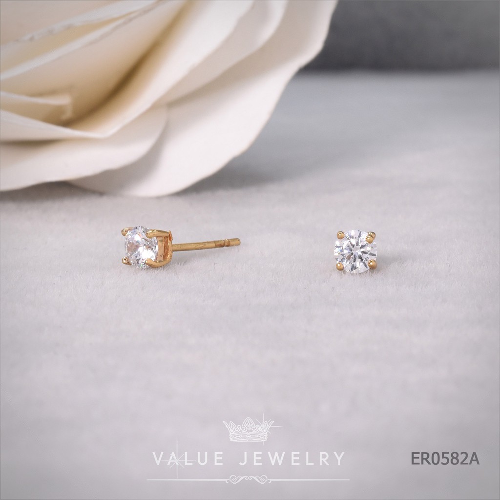 ต่างหูแป้น คริสตัลกลม ขนาด 4 มิล สีทอง ตุ้มหู เครื่องประดับ ER0582 ValueJewelry