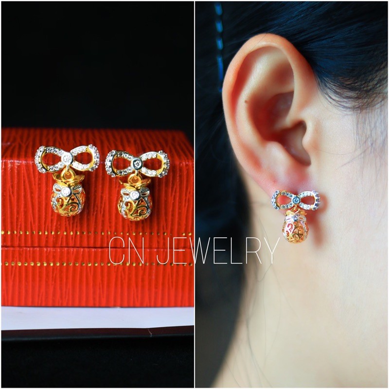 ต่างหูโบว์ถุงทองเพชร  รุ่นAA51  1คู่ CN Jewelry earing ตุ้มหู ต่างหูแฟชั่น ต่างหูเกาหลี ต่างหูน่ารัก