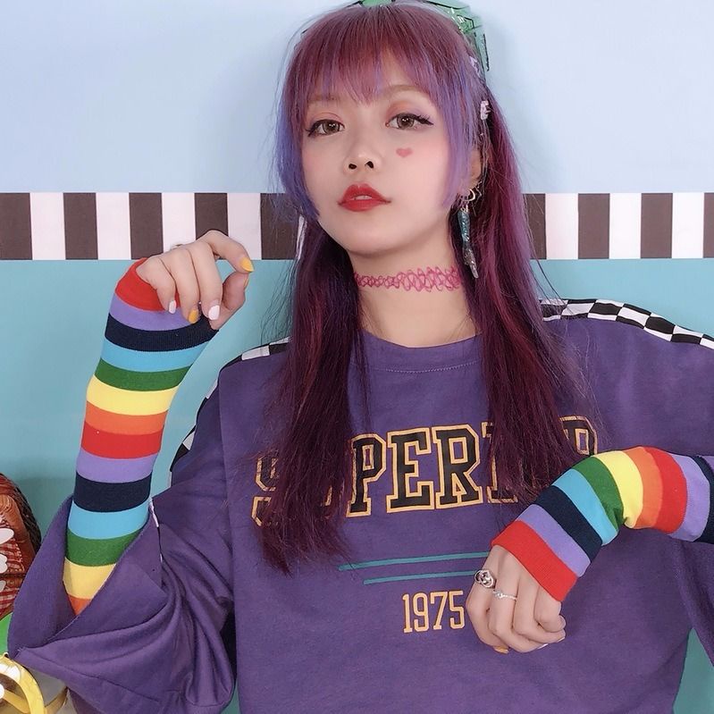 ถุงเท้ายาว ป้องกันรังสียูวี สีรุ้ง แฟชั่นสร้างสรรค์ สไตล์เกาหลี มุสลิม