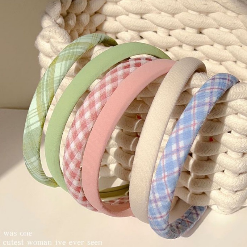 ที่คาดผม ลายสก๊อต สีพื้น แบบเรียบง่าย แฟชั่นฤดูร้อน