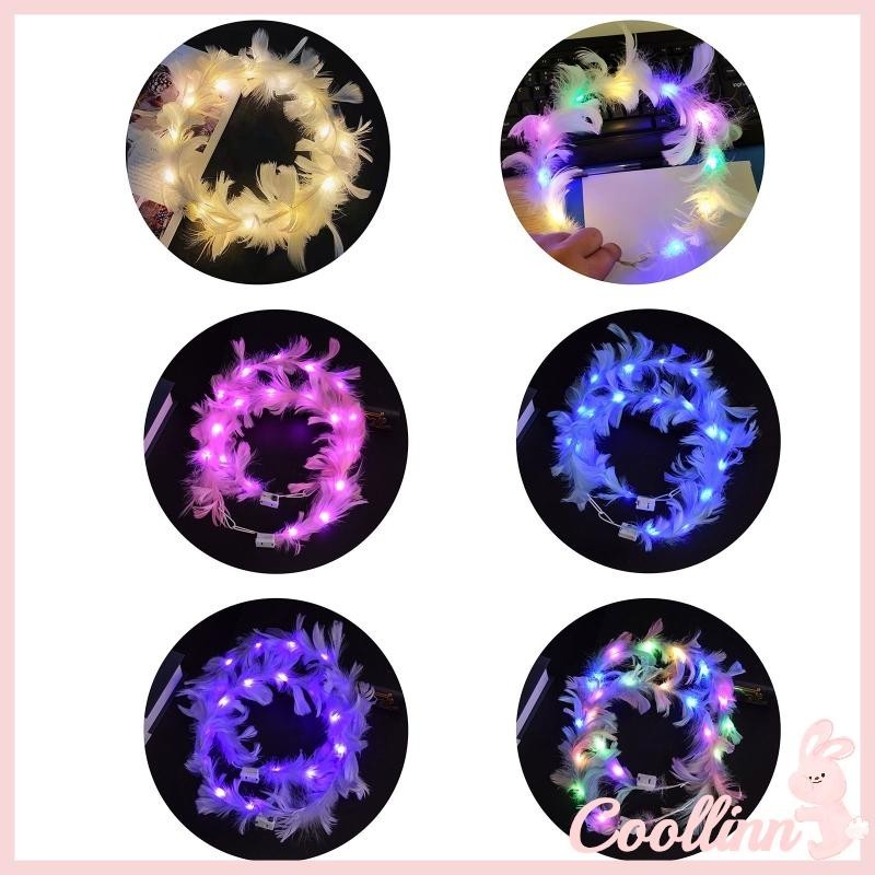 ที่คาดศีรษะ รูปมงกุฎขนนก แบบมีไฟ LED สไตล์เจ้าหญิง