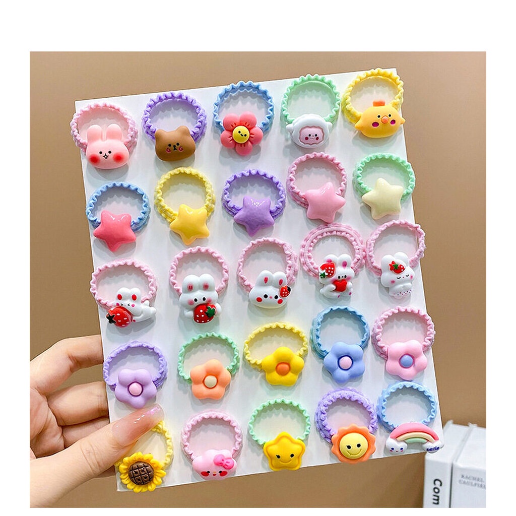 บ้านพลู  10 เส้น ยางรัดผม ยางมัด ยืดหยุ่น ดอกไม้ การ์ตูน น่ารัก สีหวาน ยางยัก