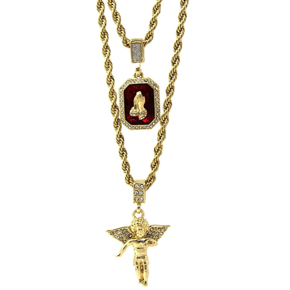 ผู้ชาย Golden Angel Ruby Pendant สร้อยคอยาวฮิปฮอป