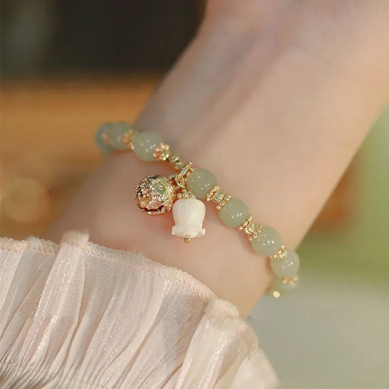 ผู้หญิง แฟชั่น สีแดง อาเกต กล้วยไม้ สร้อยข้อมือ กระดิ่ง จี้ พวงกุญแจ
