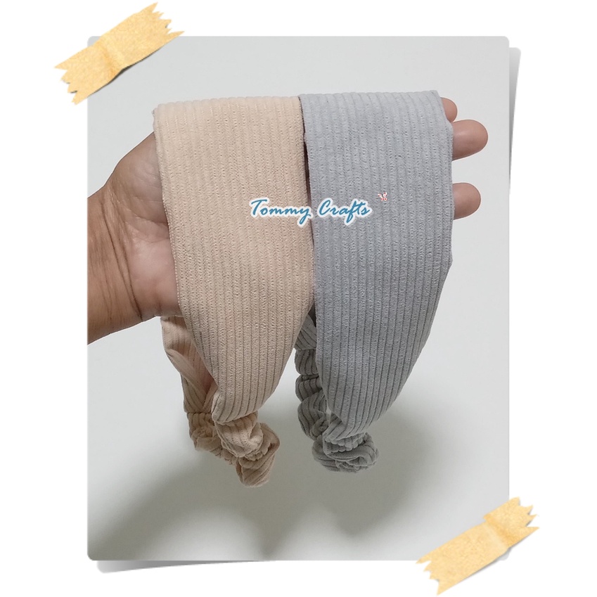 ผ้าคาดผมแบบเรียบผ้าลูกฟูก สีครีมเข้ม / สีเทา Corduroy cotton Headbands