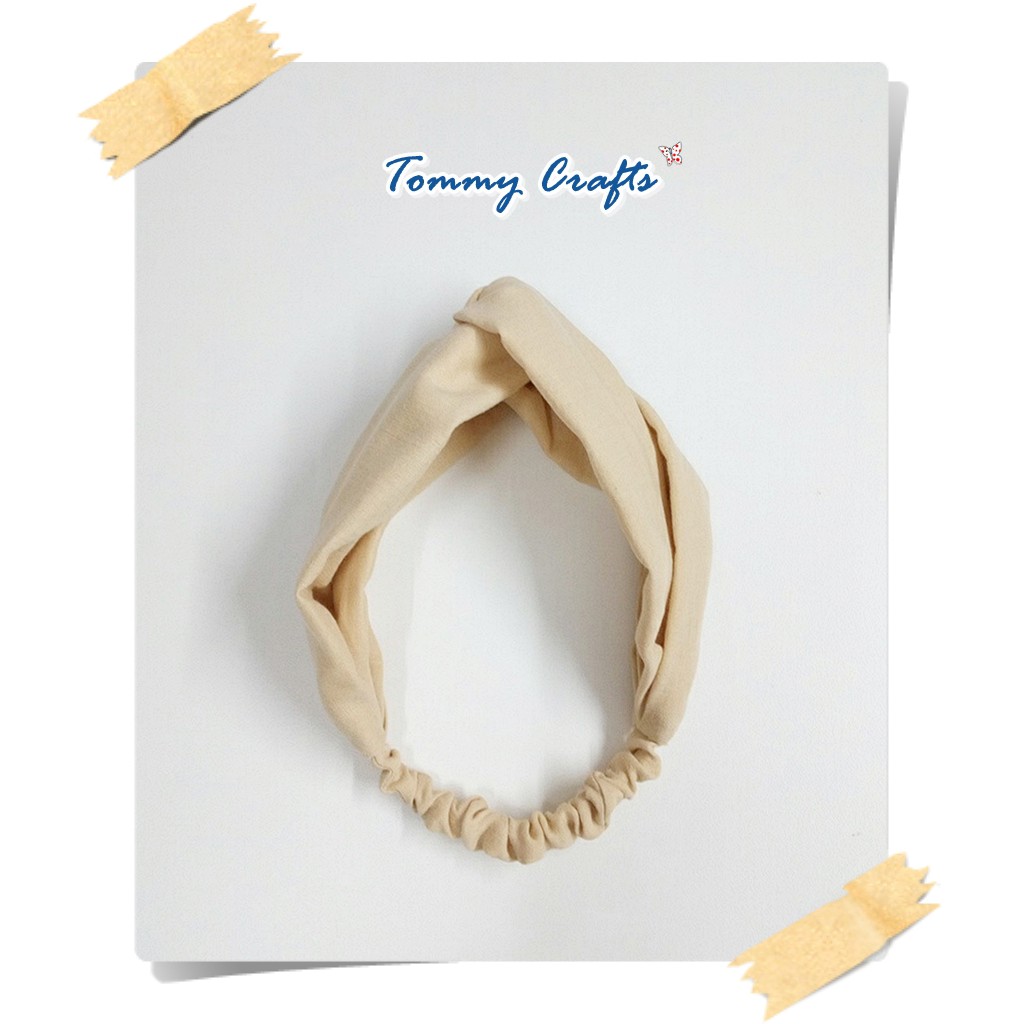 ผ้าคาดผมแบบไขว้ผ้าฝ้ายสาลูสองชั้น สีพื้น ม่วง / เหลืองไข่ไก่ Turban twist Headbands