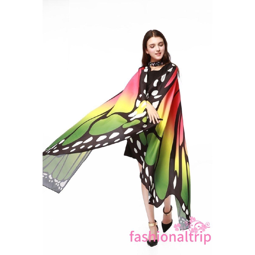 ผ้าพันคอยาว ผ้าชีฟอง ลายปีกผีเสื้อ หลากสีสัน สําหรับผู้หญิง