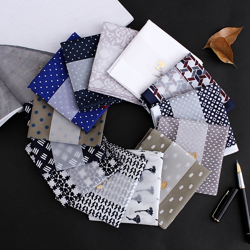 ผ้าเช็ดหน้าผู้ชาย ผ้าเช็ดหน้าทอลาย เนื้อนุ่ม ซับน้ำดี ขนาด 43x43cm ผ้าcotton100%