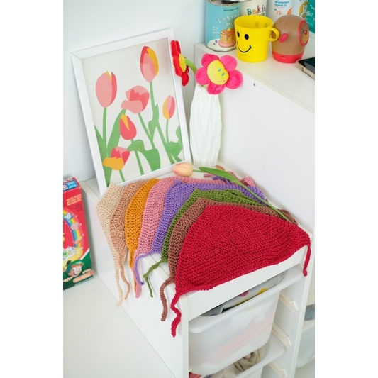 ผ้าโพกผมไหมพรมสามเหลี่ยมถักHandmade
