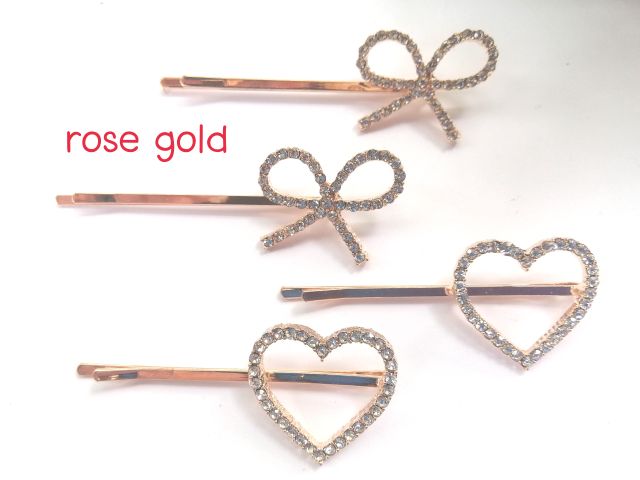 พร้อมส่ง 2 สี 3 แบบ   กิ๊บคู่ลายหัวใจ, โบว์