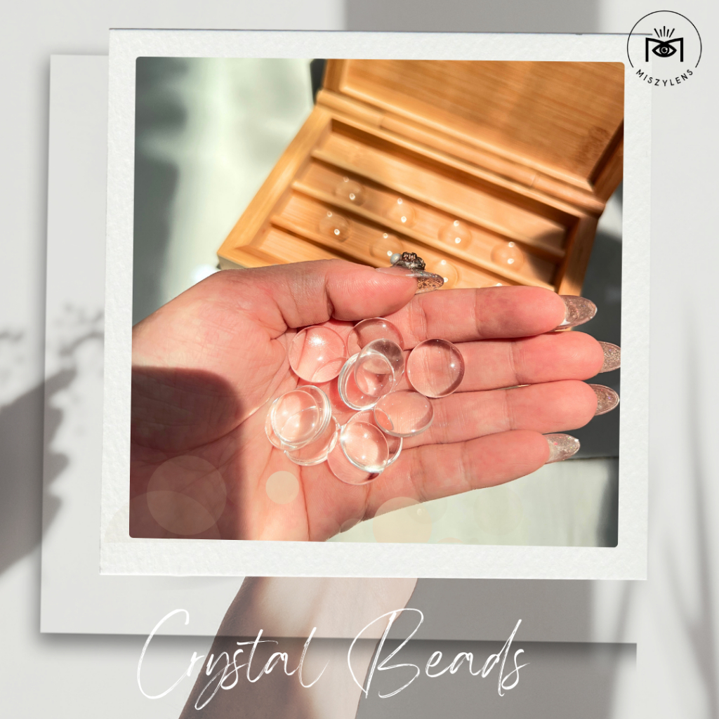 (พร้อมส่ง) คริสตัลใส ทรงกลม ไม่มีรู สำหรับ DIY เป็นพร็อพถ่ายสินค้าคอนแทคเลนส์ พร็อพถ่ายรูป